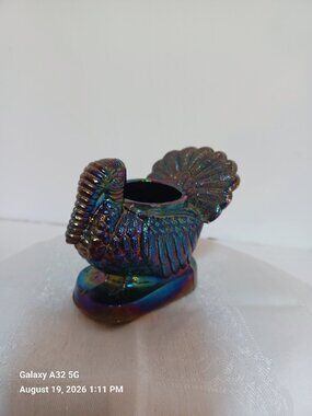 Mosser Glass, Turkey Toothpick Holder, Holiday Purple Carnival Glass.